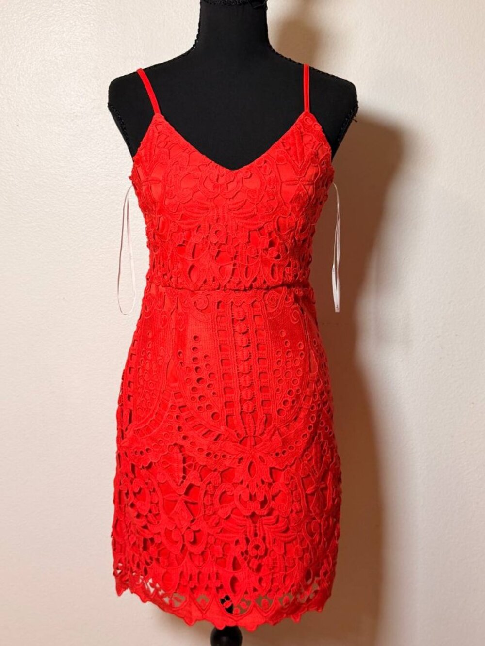Lulus Red Orange Crochet Lace Bodycon Mini Dress Size S Date Night Holiday Party